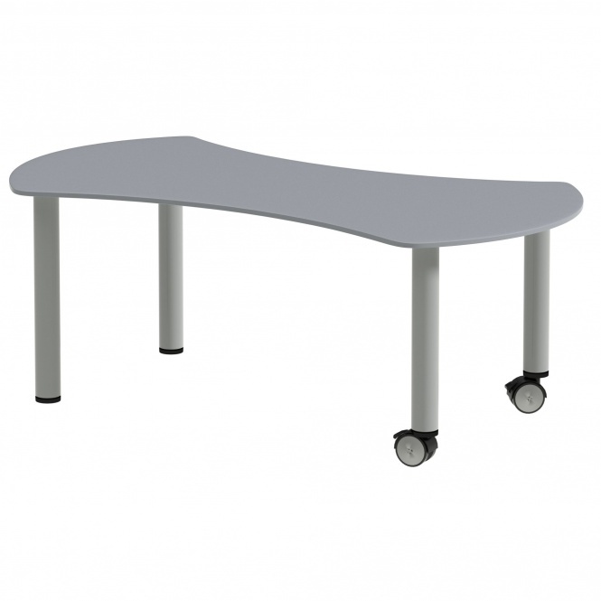 Geschwungener Tisch, 140x70 cm (B/T), Höhe wählbar, fahrbar 